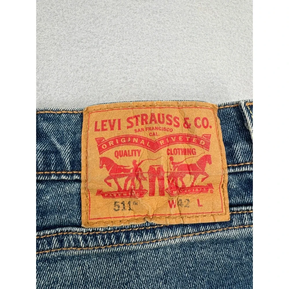 NWT Levis 511 Slim Shorts Mens 42 Blue Denim Cut Off Raw Hem Stretch Streetwear